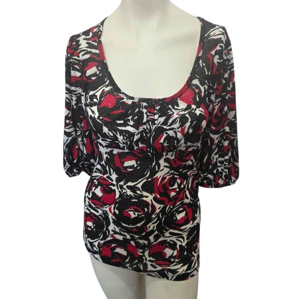 Karen Kane L Abstract Floral Scoop Neck 3/4 Sleeve Stretch Knit Top